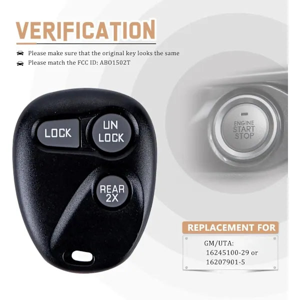 Keyless Car Key for 1997/1998/1999 Tahoe with FCC ID: ABO1502T GM/UTA: 16245100-29 or 16207901-5 (Single), automotive replacement use