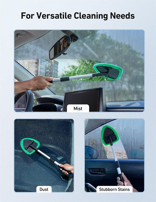 Windshield Washer, Car Windshield Cleaning Tool for Inside with 4 Reusable and Washable Microfiber Pads, Green, Green Color