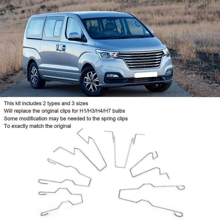 6x Headlight Retaining Clip Spring Bulb For H1/H3/H4/H7 5ZHSFULLKIT, Steel material, direct exterior replacement