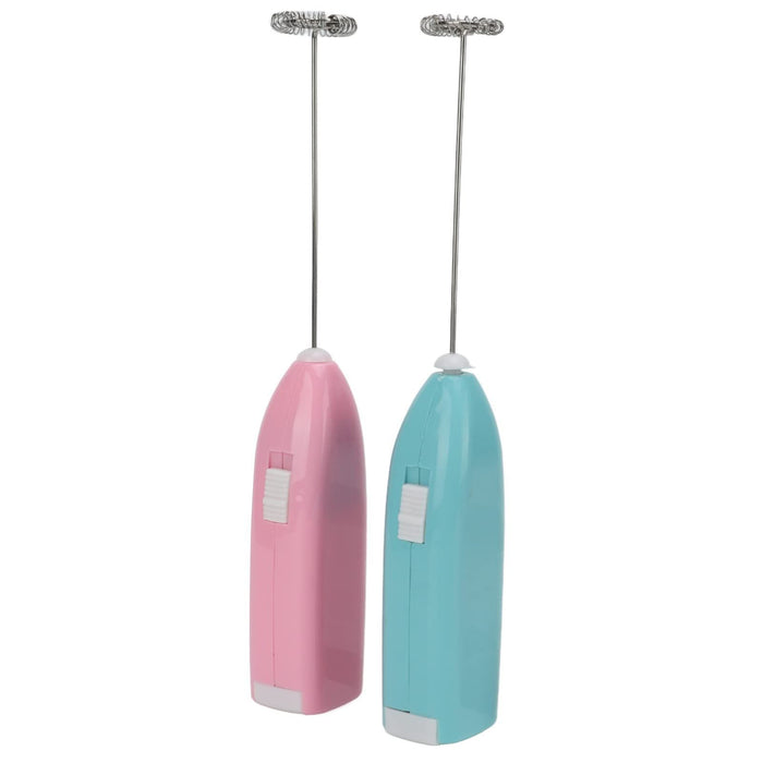 Pink electric milk frother, handheld coffee mixer, portable milk frother, suitable for lattes, cappuccinos, and home use as a whipping iron for cream.