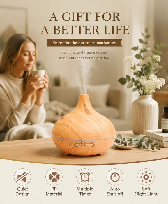 Onion Wood Grain Aroma Diffuser Combo A + Remote, 24V AU Plug, Xmas Hamper Gift