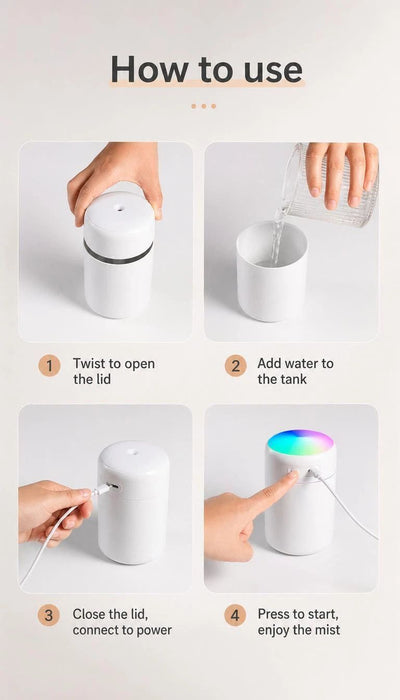 USB Mini Humidifier 300ML Dual Cotton Wicks White Boxed, Home Xmas Gift