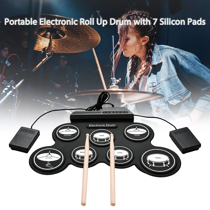 Portable Roll-Up Electronic Drum: Seven Pads with Realistic Feel, Silent Practice, Foldable and Easy to Carry Anywhere