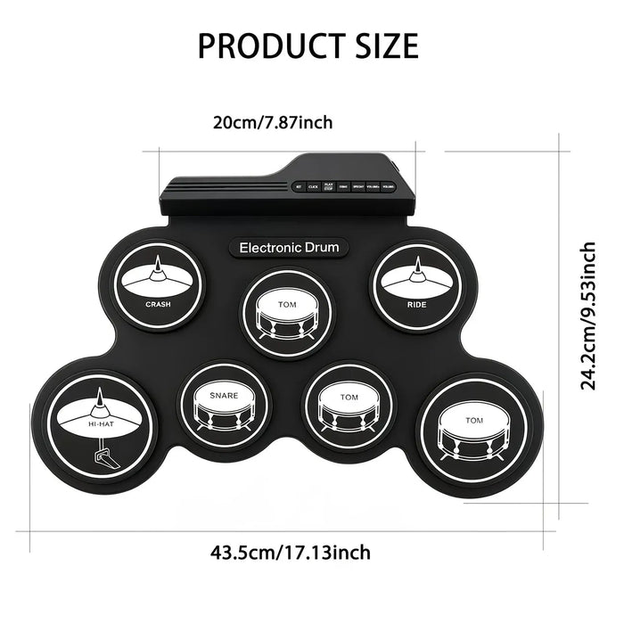 Portable Roll-Up Electronic Drum: Seven Pads with Realistic Feel, Silent Practice, Foldable and Easy to Carry Anywhere