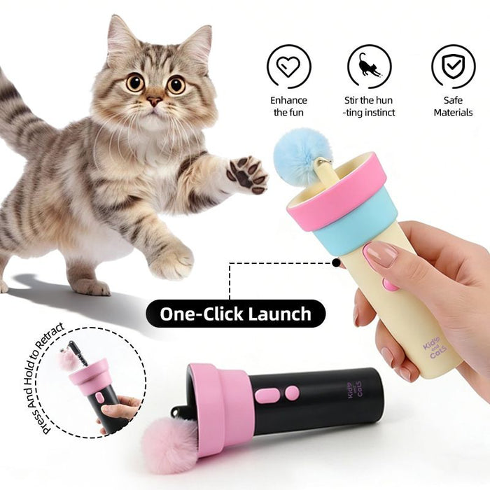 Electric Cat Fishing Wand Toy: One-Button Launch with Spring Retraction, the Perfect Stress-Relief Toy for Human-Pet Interaction/Blue head [gift battery *2+ replacement head *2+ screwdriver
