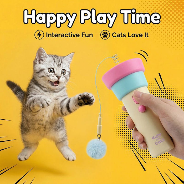 Electric Cat Fishing Wand Toy: One-Button Launch with Spring Retraction, the Perfect Stress-Relief Toy for Human-Pet Interaction/Blue head [gift battery *2+ replacement head *2+ screwdriver
