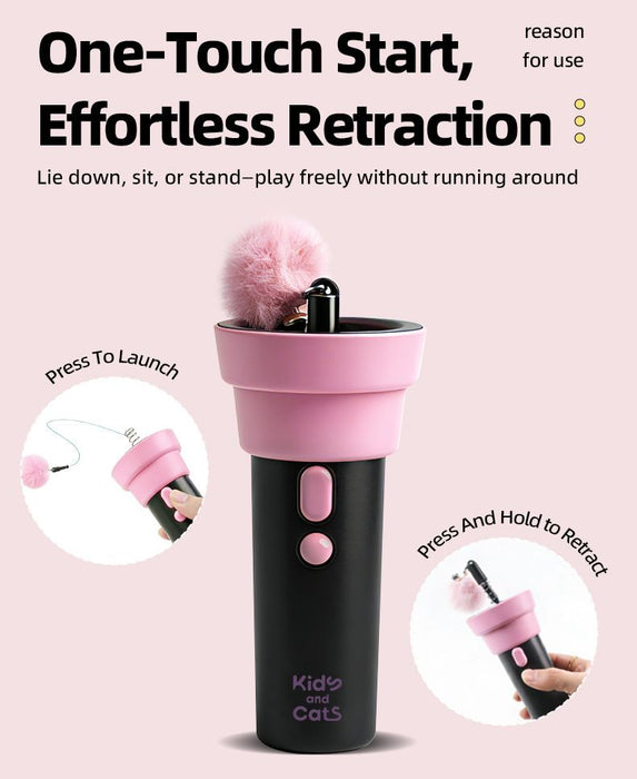 Electric Cat Fishing Wand Toy: One-Button Launch with Spring Retraction, the Perfect Stress-Relief Toy for Human-Pet Interaction/Blue head [gift battery *2+ replacement head *2+ screwdriver