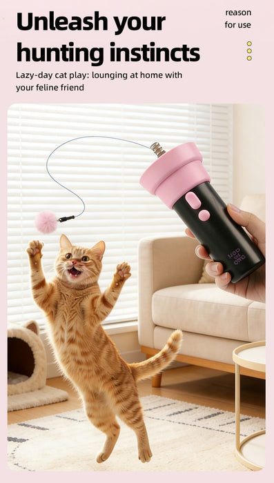 Electric Cat Fishing Wand Toy: One-Button Launch with Spring Retraction, the Perfect Stress-Relief Toy for Human-Pet Interaction/Black [gift battery *2+ replacement head *2+ screwdriver]