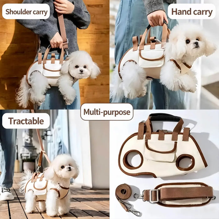 Oxford Fabric Pet Three-in-One Travel System: Horizontal Back Design Protects Spine, Four-Leg Separation, Three Uses in One: Kennel, Backpack, and Leash/L size [recommended weight 14-18kg]