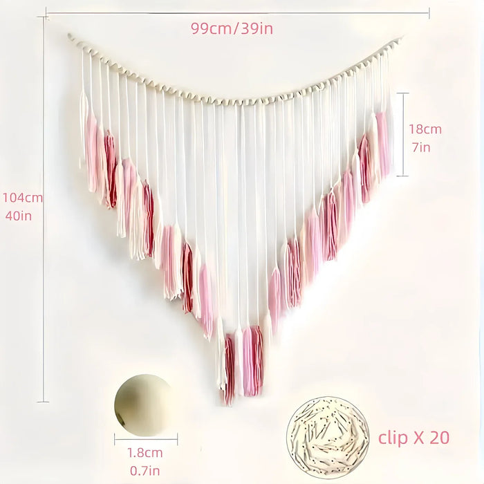 Bohemian Woven Wooden Bead Tassel Photo Wall Hanging: Cotton Handmade Clip-On Tapestry, Warm and Healing Decoration for Bedroom and Living Room
