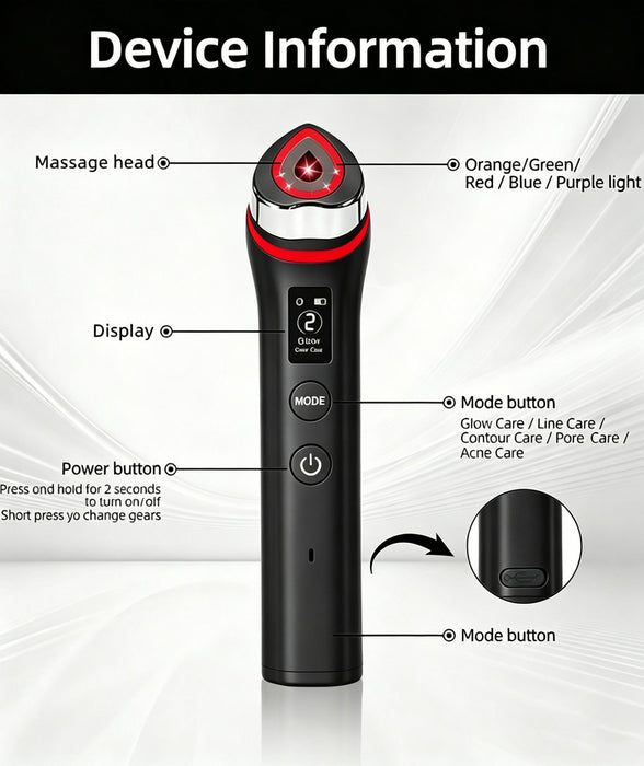 Beauty Device: Red and Blue Light, Home Use, Portable, Vibrating, Multi-Functional, with Voice Guidance, 5-Color Light Therapy, Eye Massage, Eye Care Device/"Upgrade" black beauty introducer