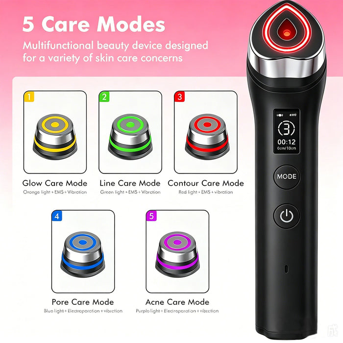 Beauty Device: Red and Blue Light, Home Use, Portable, Vibrating, Multi-Functional, with Voice Guidance, 5-Color Light Therapy, Eye Massage, Eye Care Device/"Upgrade" pink beauty introducer