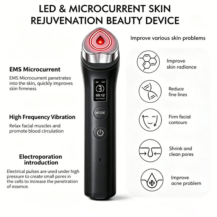 Beauty Device: Red and Blue Light, Home Use, Portable, Vibrating, Multi-Functional, with Voice Guidance, 5-Color Light Therapy, Eye Massage, Eye Care Device/"Upgrade" pink beauty introducer