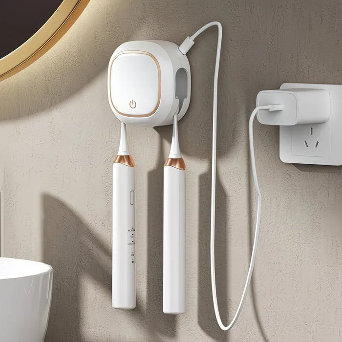 Smart UV Toothbrush Sterilizer Holder: No-Drilling Dual-Slot Storage, One-Button Sterilization Saves Space/black