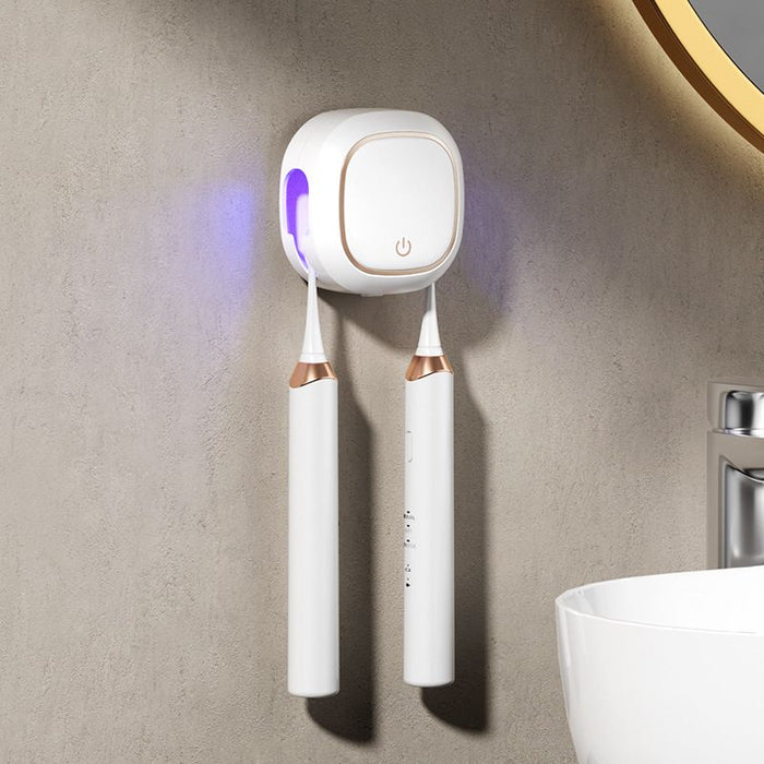Smart UV Toothbrush Sterilizer Holder: No-Drilling Dual-Slot Storage, One-Button Sterilization Saves Space/black