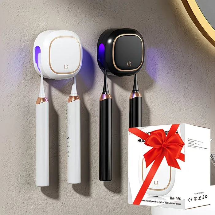 Smart UV Toothbrush Sterilizer Holder: No-Drilling Dual-Slot Storage, One-Button Sterilization Saves Space/WHITE