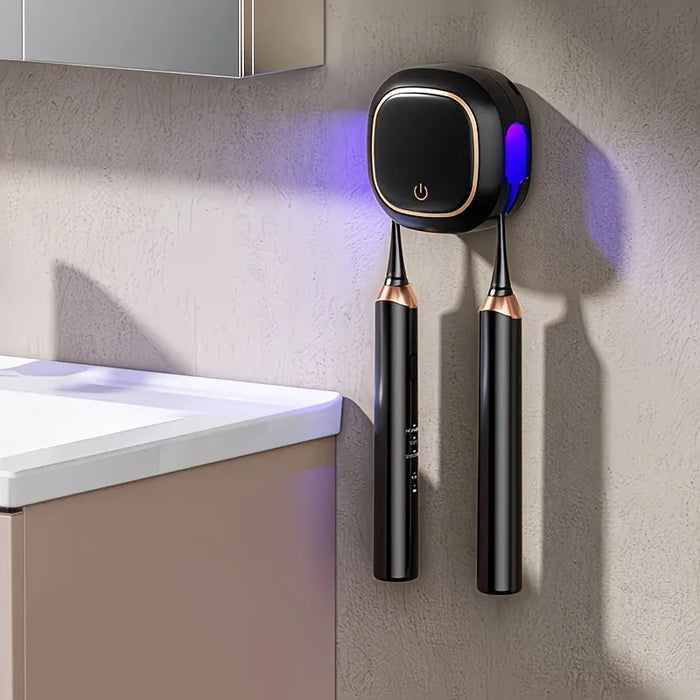 Smart UV Toothbrush Sterilizer Holder: No-Drilling Dual-Slot Storage, One-Button Sterilization Saves Space/WHITE