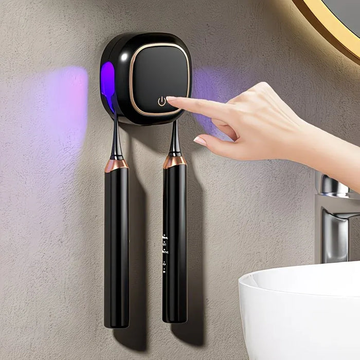Smart UV Toothbrush Sterilizer Holder: No-Drilling Dual-Slot Storage, One-Button Sterilization Saves Space/WHITE