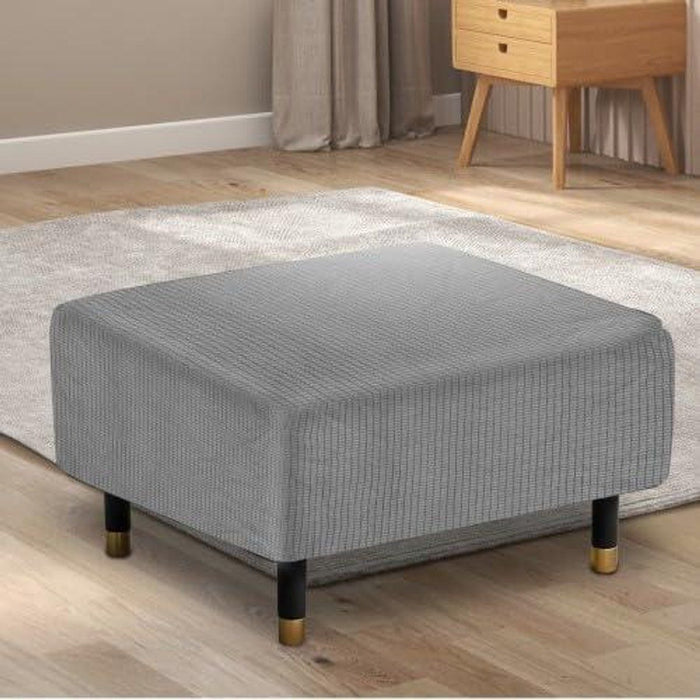 Square Ottoman Cover Stretch Jacquard Polyester Slipcover With Elastic Non Slip Band For Living Room Dark Gray, 80 to 100 cm