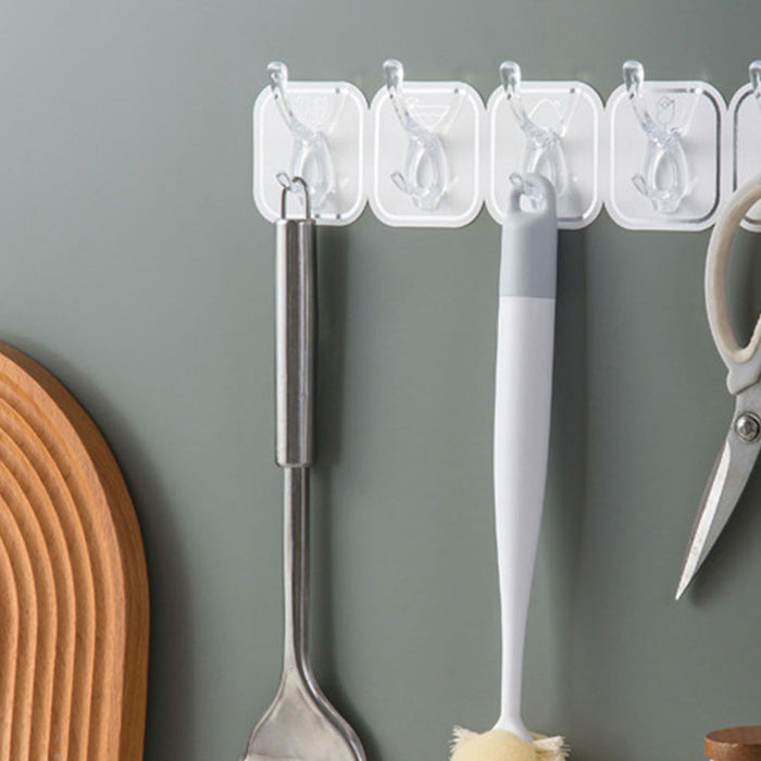 6PCS Acrylic Adhesive Hook Wall Mount Traceless Drilling Free Strong Bearing Capacity for Kitchen Bathroom White