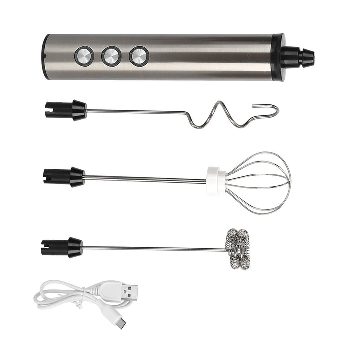 Stainless Steel Milk Frother USB Charging Handheld Electric Egg Beater for Home Kitchen