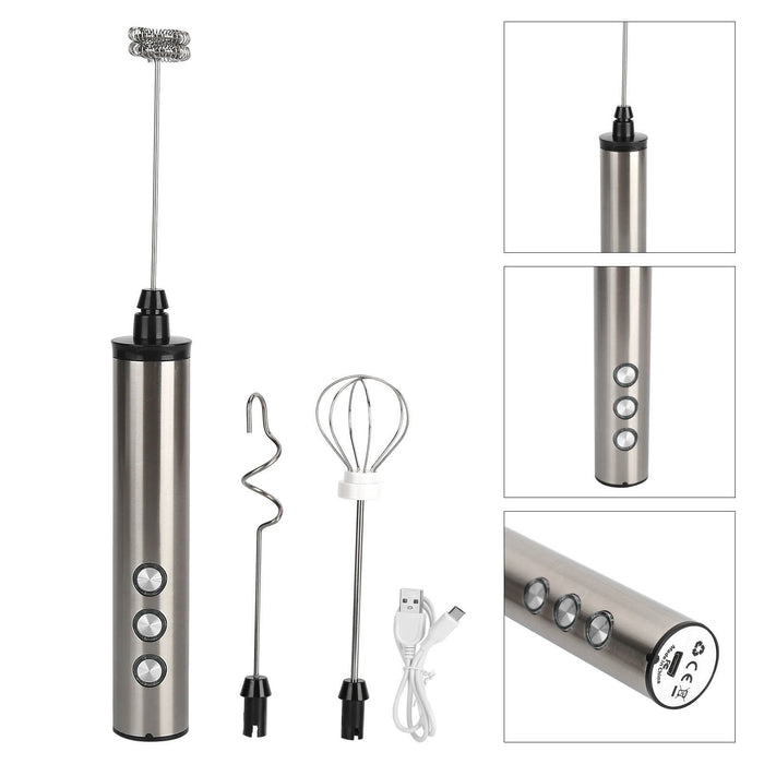 Stainless Steel Milk Frother USB Charging Handheld Electric Egg Beater for Home Kitchen