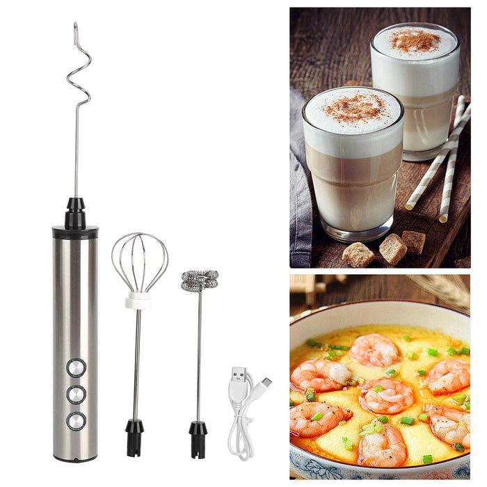 Stainless Steel Milk Frother USB Charging Handheld Electric Egg Beater for Home Kitchen