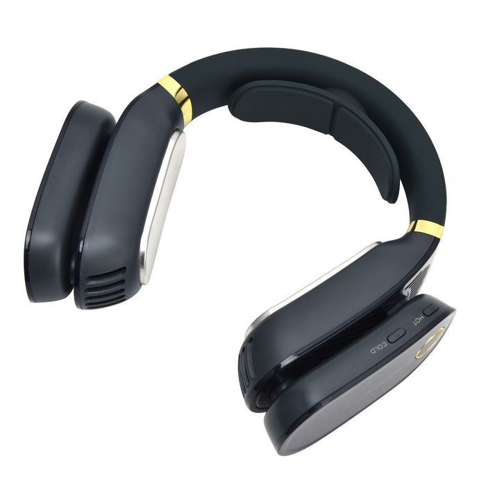 LED Neck Fan Hands Free Bladeless Fan with Heating and Cooling Function Low Noise Dual 3 Speeds for Traveling Hiking StudyBlue