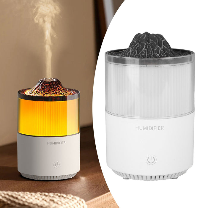 Essential Oil Diffuser Humidifier Simulation Volcano 200ml with Colorful Light Low Noise Desktop Humidifier for Home Bedroom Office White