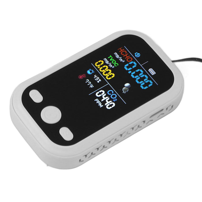 5 in 1 Air Quality Monitor Multifunctional Smart Portable CO2 Humidity Temperature Detector for Indoor Home White