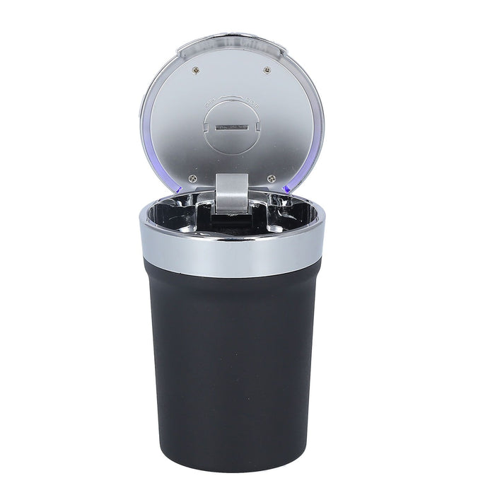 Car Ashtray ABS Portable Cylinder Shape Ash Tray with Blue LED Light for Travel Office