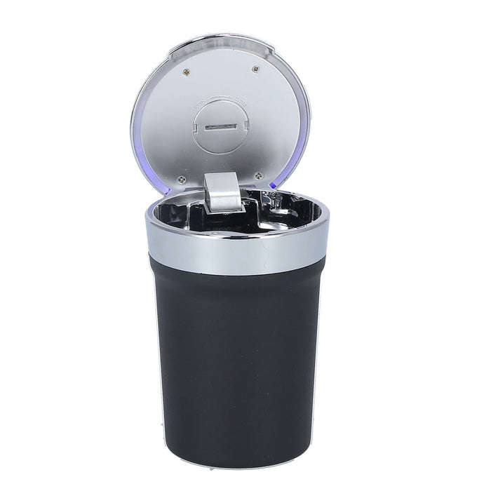 Car Ashtray ABS Portable Cylinder Shape Ash Tray with Blue LED Light for Travel Office