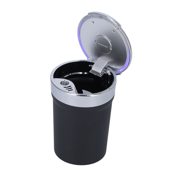 Car Ashtray ABS Portable Cylinder Shape Ash Tray with Blue LED Light for Travel Office