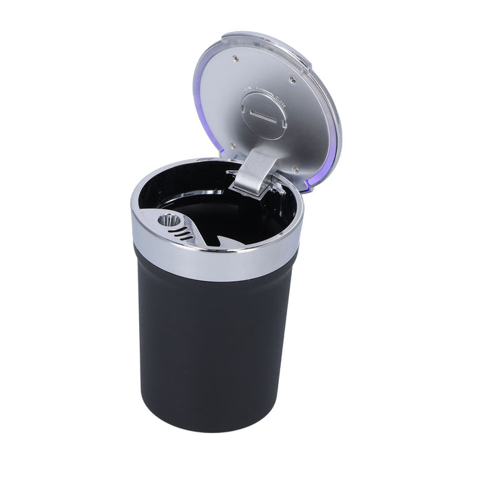 Car Ashtray ABS Portable Cylinder Shape Ash Tray with Blue LED Light for Travel Office