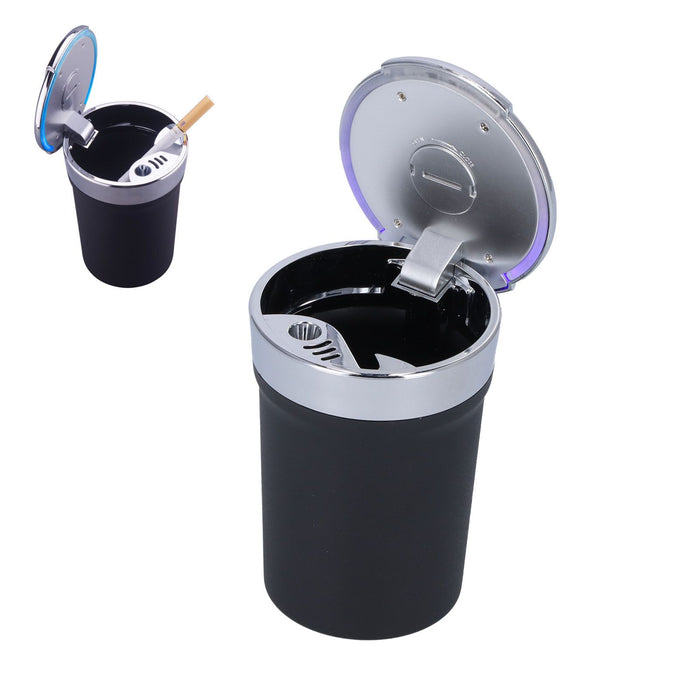 Car Ashtray ABS Portable Cylinder Shape Ash Tray with Blue LED Light for Travel Office