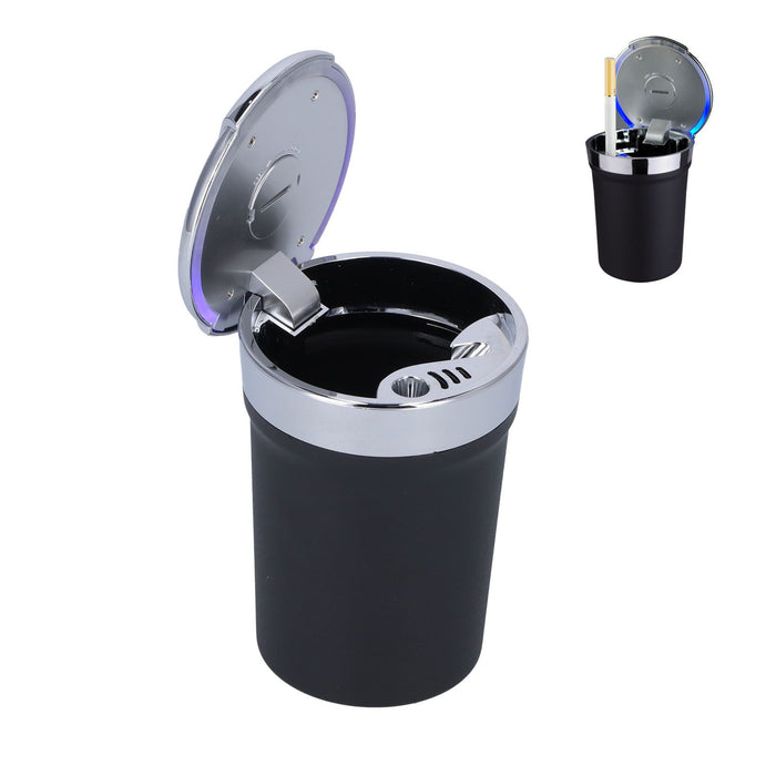 Car Ashtray ABS Portable Cylinder Shape Ash Tray with Blue LED Light for Travel Office