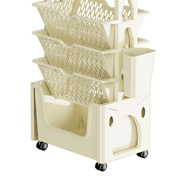 Rolling Mobile Bookshelf with Wheels 5 Tiers Large Capacity Strong Load Bearing Capacity Utility Cart for Study Kitchen Khaki