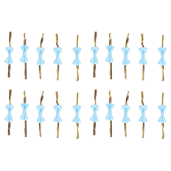 20pcs Bow Knot Twist Ties Biscuits Cookies DIY Baking Bag Ties for Gift Wrapping Weddings PartiesBlue