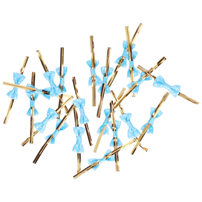 20pcs Bow Knot Twist Ties Biscuits Cookies DIY Baking Bag Ties for Gift Wrapping Weddings PartiesBlue