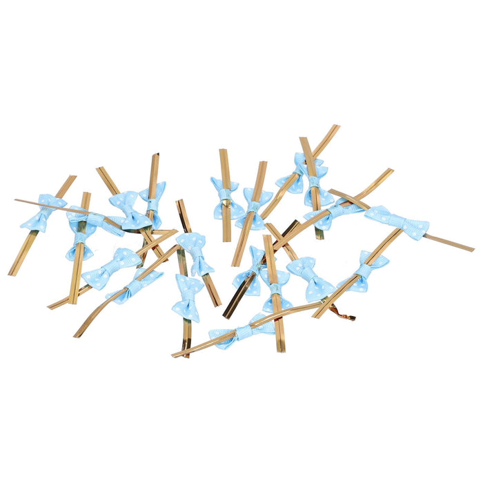 20pcs Bow Knot Twist Ties Biscuits Cookies DIY Baking Bag Ties for Gift Wrapping Weddings PartiesBlue