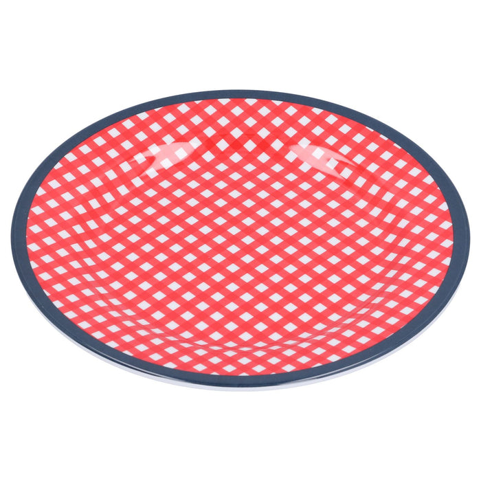 9in Imitation Porcelain Dinner Plate Decorative Reusable Snack Plate Lightweight Tableware for Cakes FruitRed Grid