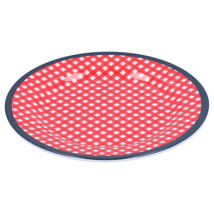 9in Imitation Porcelain Dinner Plate Decorative Reusable Snack Plate Lightweight Tableware for Cakes FruitRed Grid