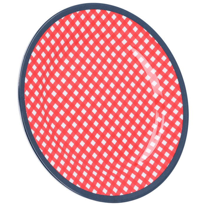 9in Imitation Porcelain Dinner Plate Decorative Reusable Snack Plate Lightweight Tableware for Cakes FruitRed Grid