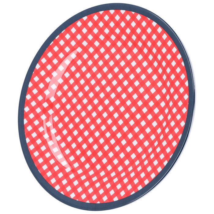 9in Imitation Porcelain Dinner Plate Decorative Reusable Snack Plate Lightweight Tableware for Cakes FruitRed Grid