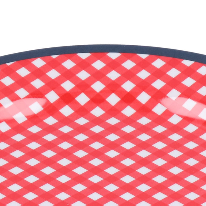 9in Imitation Porcelain Dinner Plate Decorative Reusable Snack Plate Lightweight Tableware for Cakes FruitRed Grid