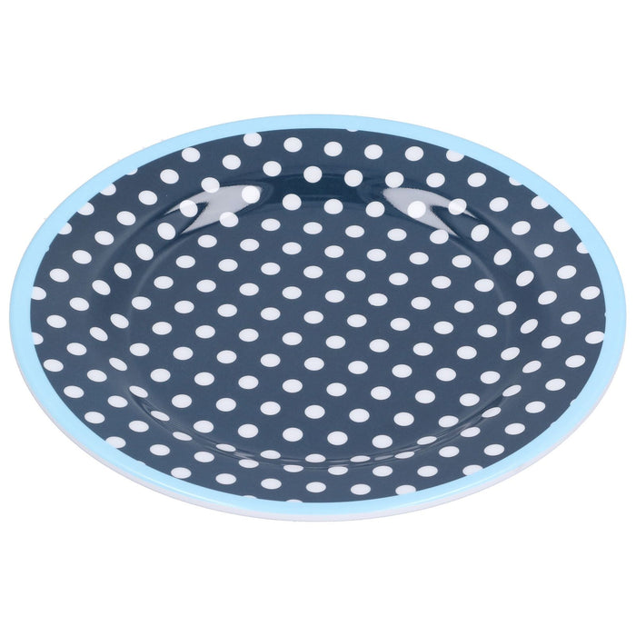 9in Imitation Porcelain Dinner Plate Decorative Reusable Snack Plate Lightweight Tableware for Cakes FruitDark Blue Dot