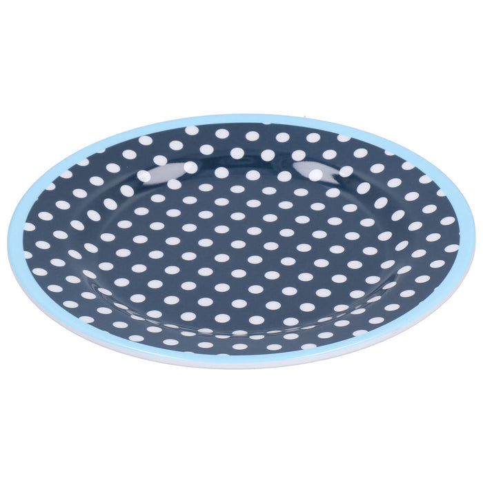 9in Imitation Porcelain Dinner Plate Decorative Reusable Snack Plate Lightweight Tableware for Cakes FruitDark Blue Dot