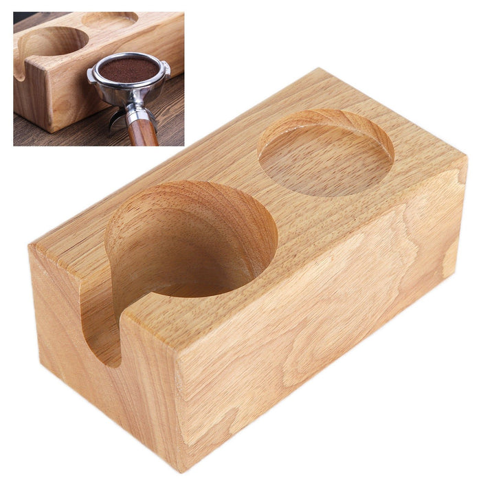 2‑Hole Wooden Tamper Base Natural Wood Color External Durable Tamping Station Handle Stand for Coffee Shop Home