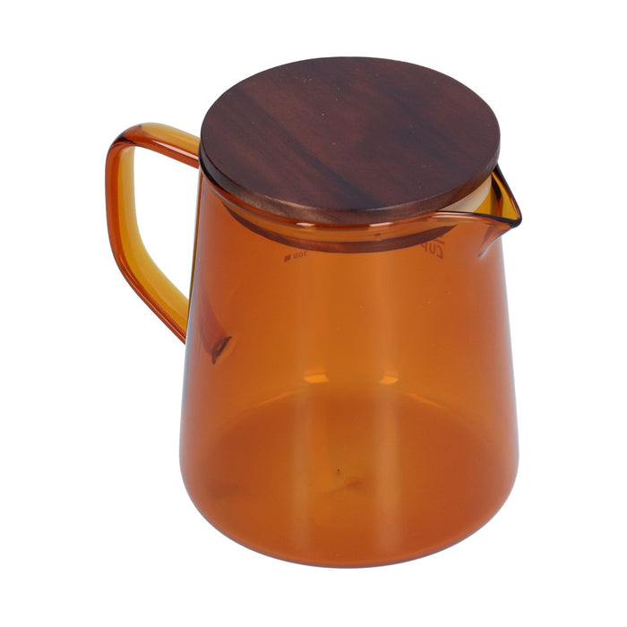 500ml Heat Resistant Coffee Server with Wooden Lid Household Tea Kettle for Home OfficeBrown