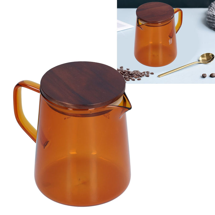 500ml Heat Resistant Coffee Server with Wooden Lid Household Tea Kettle for Home OfficeBrown